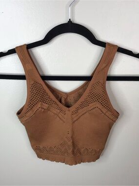 aerie Ribbed Lace Trim Sports Bra in Camel Brown Sz Small